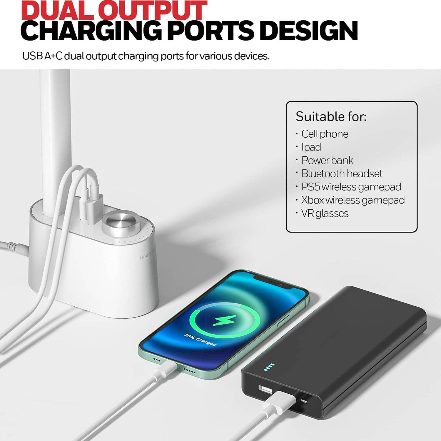 White LED Desk Lamp With USB Ports And Dimmable Eye Caring for wholesale on Faire4