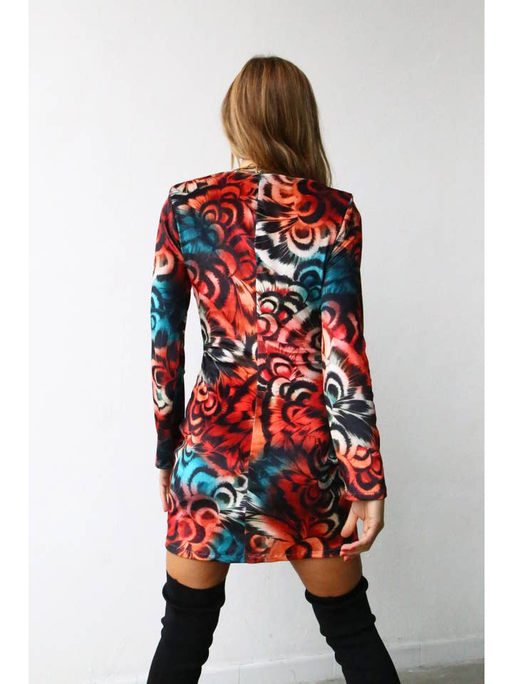 A6077 SHORT DRESS WITH KNOT RED PEACOCK CHENILLE for wholesale on Faire2