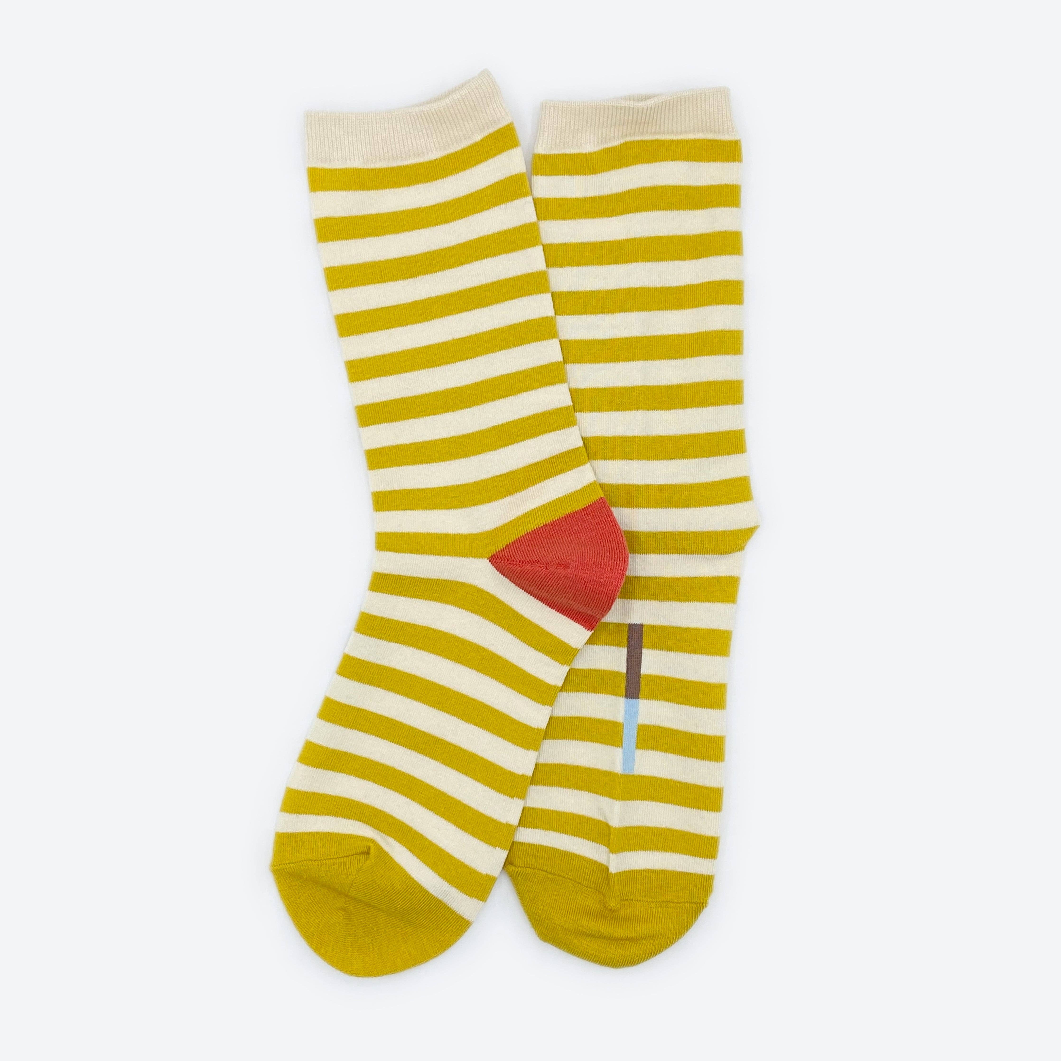 Hooray Sock Co. - Wholesale Socks - Unisex - Eureka Striped Unisex Crew Socks in Yellow, White, Red4