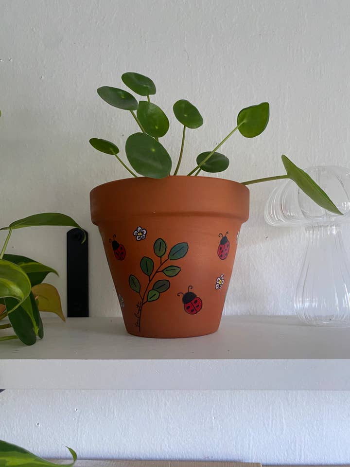 Vaso de Planta/Flor de Terracota Pintado à Mão com Joaninha Fantasiosa por atacado de jcarp designs