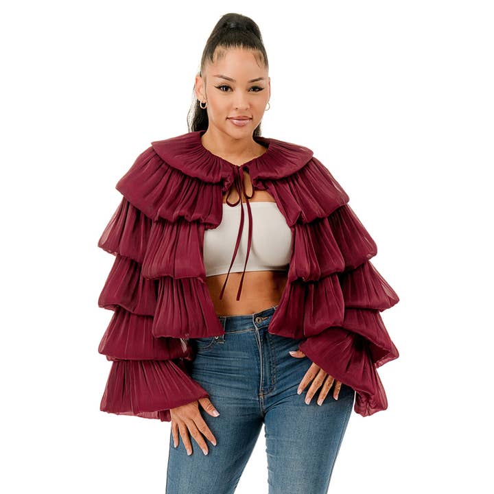 Veste Boléro en Organza à Volants à Ourlet Bulle Grande Taille à Étages pour la vente par DORCAS