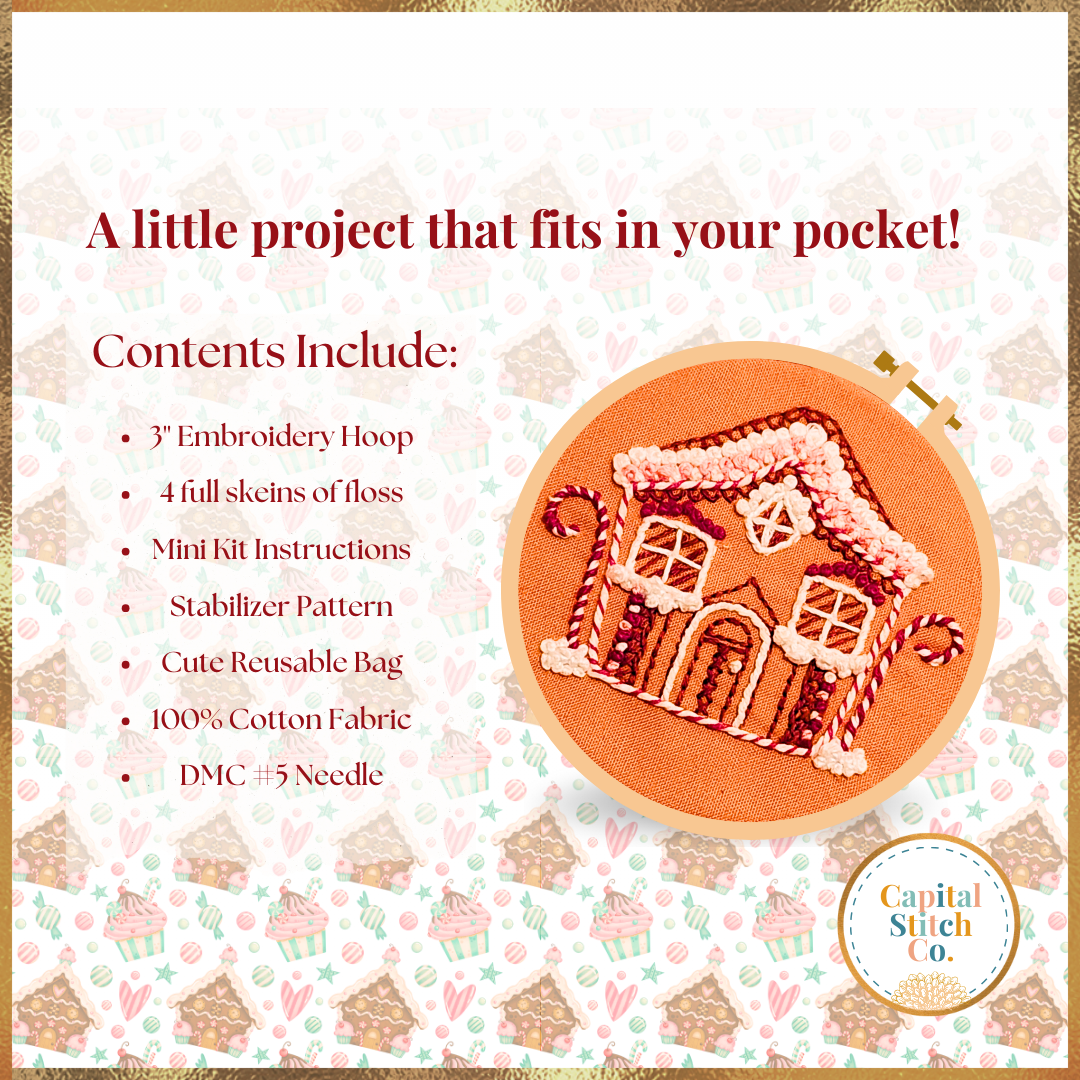 Capital Stitch Co. - Wholesale Embroidery/cross-stitch supplies - Gingerbread House Mini Embroidery Holiday Kit 1