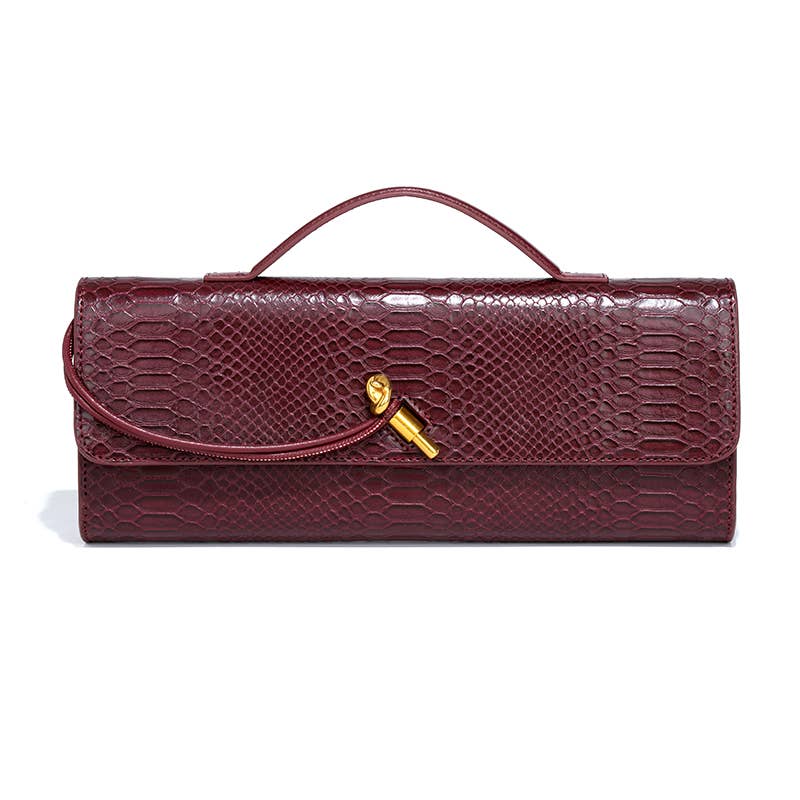 PEACH ACCESSORIES – Bolsa - Mulher por atacado – Clutch trançado com fecho dourado e estampa de cobra B18939