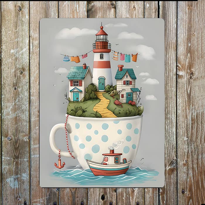 Cartel de metal náutico del mar de la ciudad dentro de la taza de té para venta al por mayor de The British Metal Signs Company