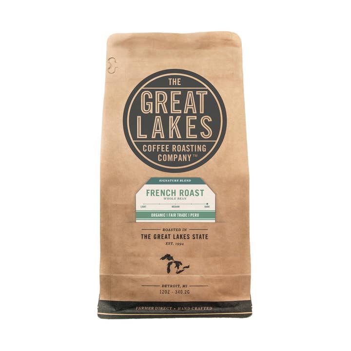 Organic French Roast - Whole Bean -or- Ground Coffee for wholesale by Great Lakes Coffee Roasting Company