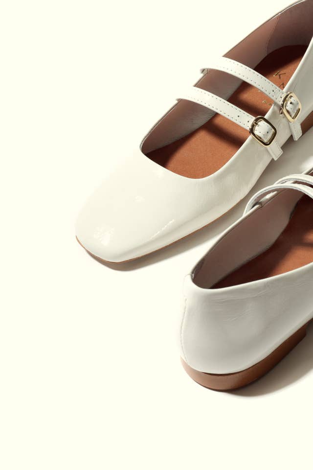 KMB Shoes - Wholesale Flats - Women's - CANDY 'LUX' OFF-WHITE - Double Straps Mary Jane2