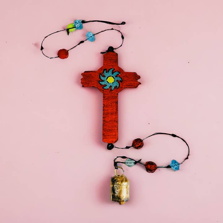 Cross wind chime inspirational gift bell hospital beads USA for wholesale by Whimsies
