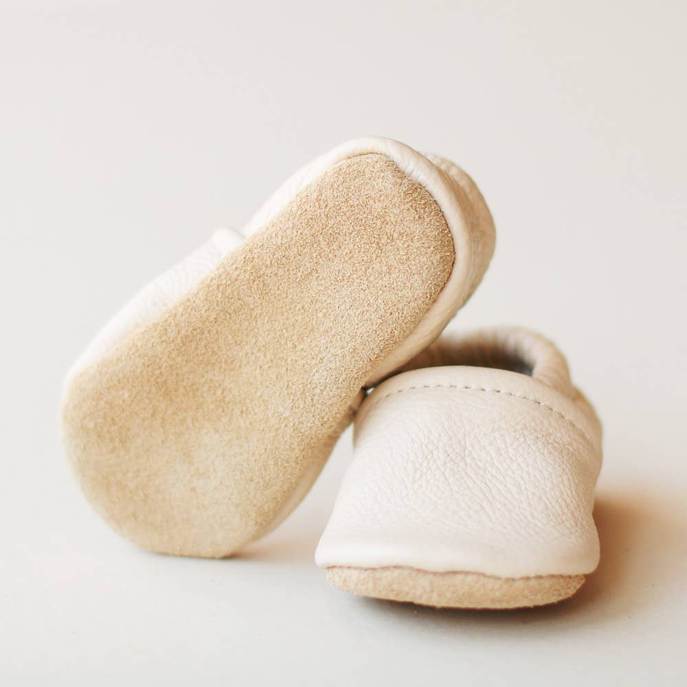 Sun & Lace - Wholesale Moccasins - Kids - Gender Neutral Baby Moccs in Cream | Slip-On Baby Shoes1
