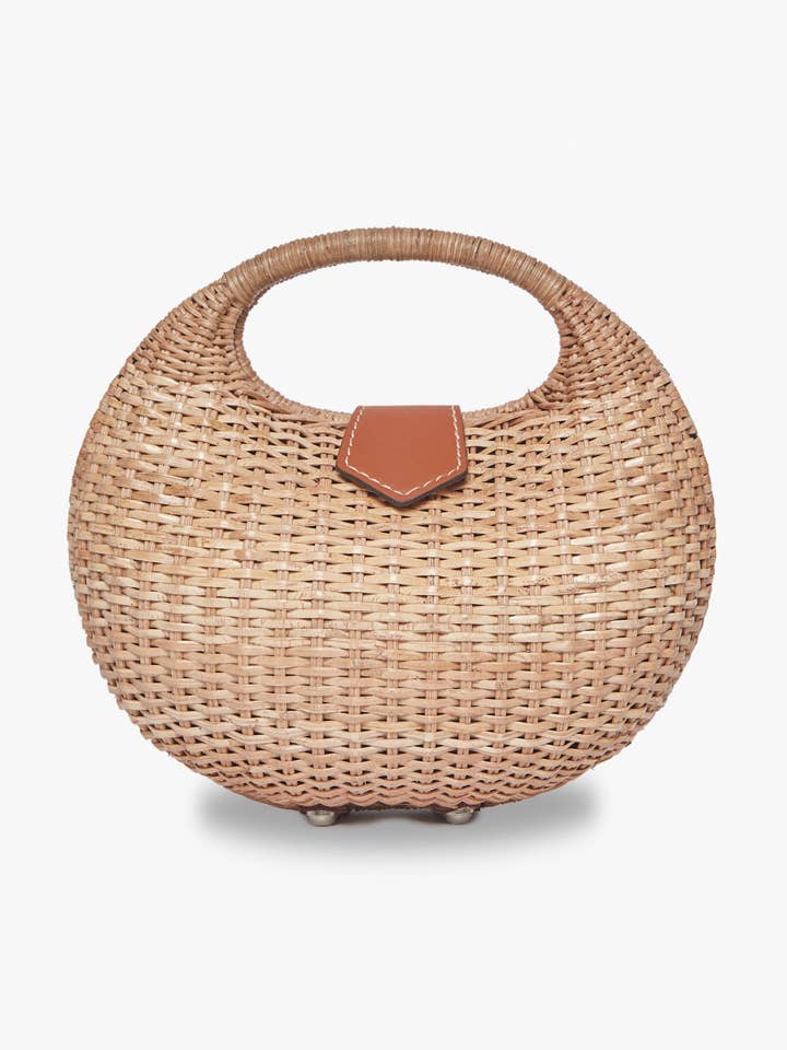 Ines vævet kurvetaske med læderklap for engroshandel hos Kayu