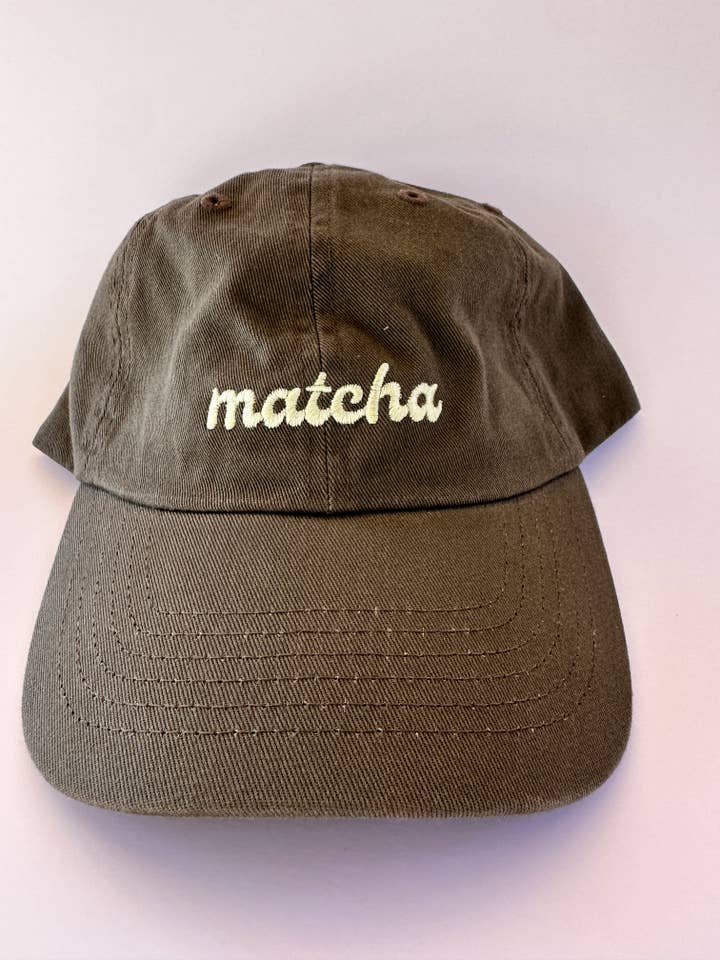 Matcha Embroidered Dad Hat for wholesale by Hold Steady Designs