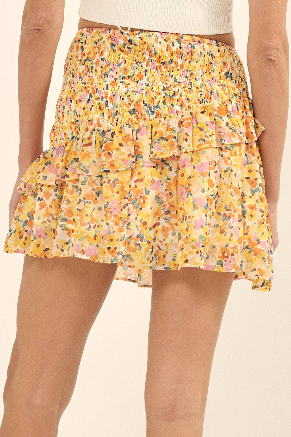 LEMONADE Asymmetrical Ruffled Floral Chiffon Mini Skirt for wholesale on Faire3