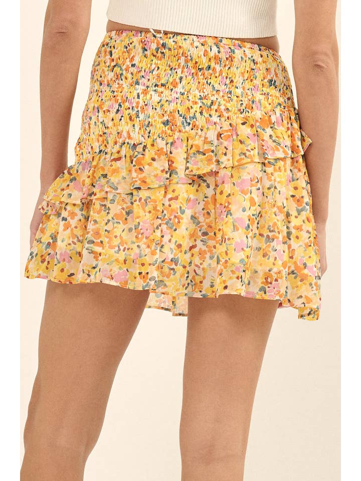 LEMONADE Asymmetrical Ruffled Floral Chiffon Mini Skirt for wholesale on Faire3