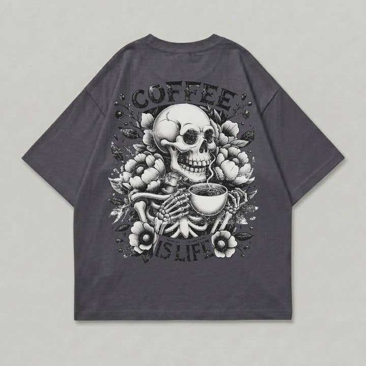 Men's boxy T-shirt "coffee-is-life" for wholesale by Mary Cotton Couture