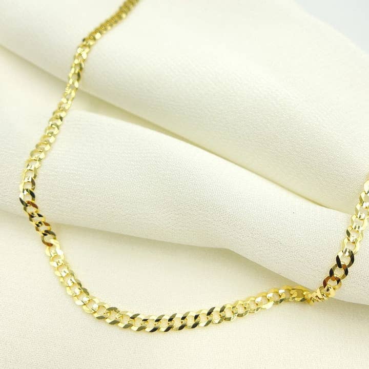 080R13FG1T2A9L001. 14K Solid Yellow Gold Miami Flat Curb Chain for wholesale by Jewels & Chains