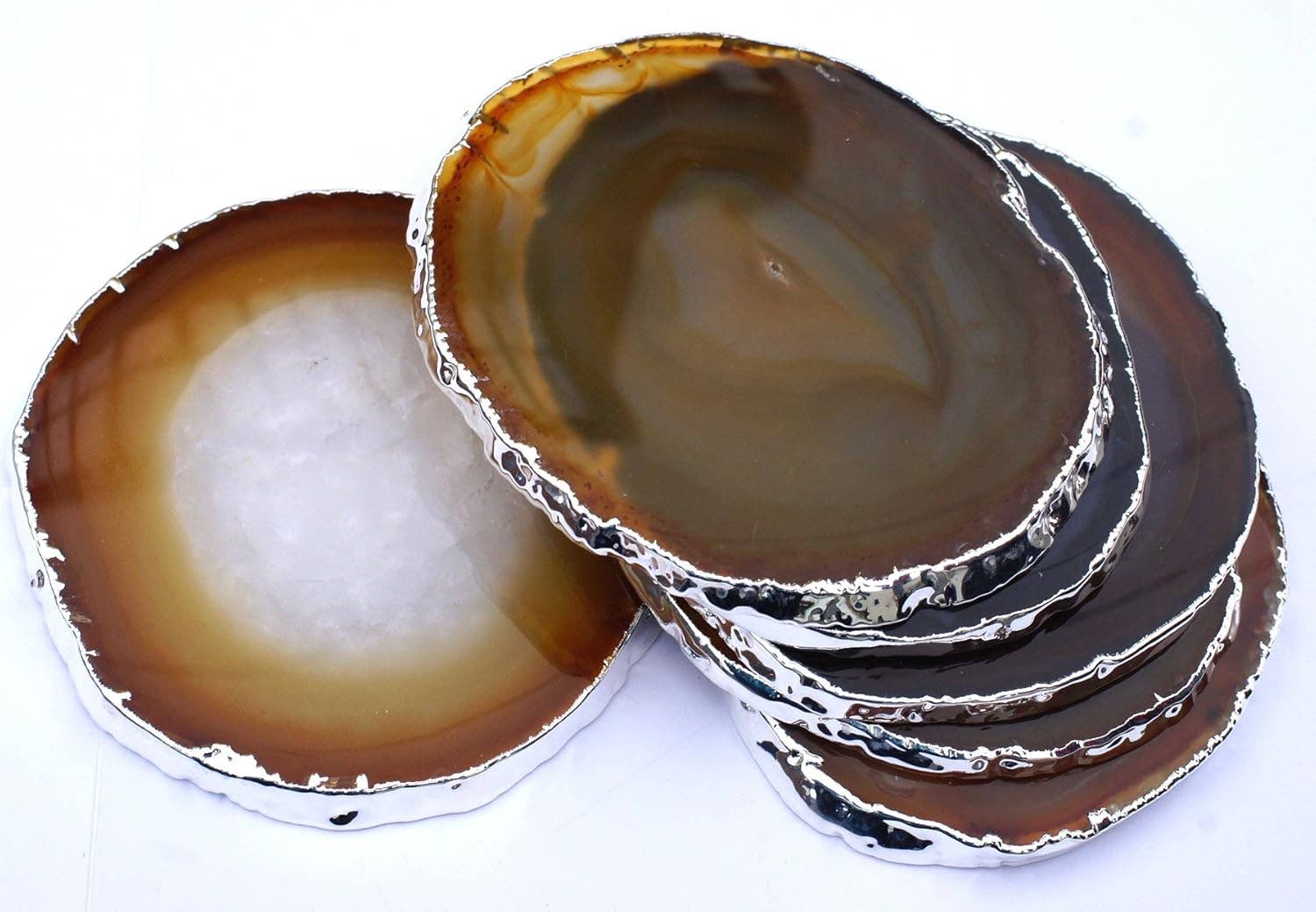Crystal Deal· Wholesale Crystals & Gifts – Engroshandel Bordskånere – Naturlig agat 8-10CM bordskånere sølvbelagt sæt med 61