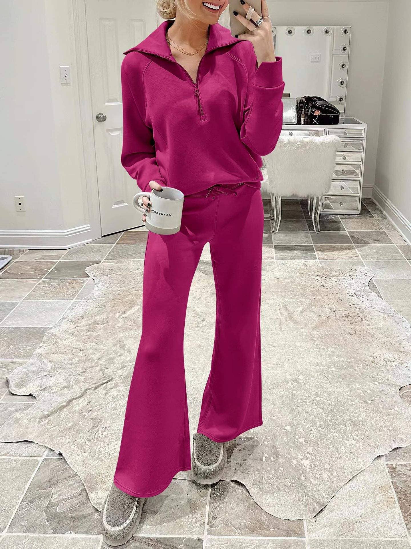 Queen Fashion - Wholesale Top & Skirt Set - Women's - long sleeved sweater wide leg pants two piece set57