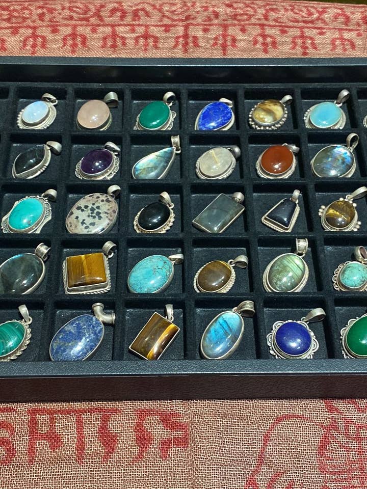 Silver Pendant w/ Assorted Semi-Precious Stones (XL) for wholesale by Katmandu Trading Co.