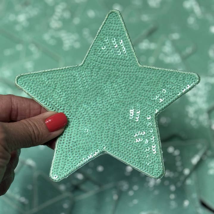sequinandstiches – Großhandel Aufnäher – Stern-Patch, Pailletten-Stern-Patch, türkisfarbener 5-Zoll-Pailletten-Stern-Patch, Aufnäher zum Aufbügeln, DIY, Türkisfarbener Patch-Trucker-Hut-Aufnäher, Preppy-Aufnäher Trendiger Aufnäher, Paillettenstern