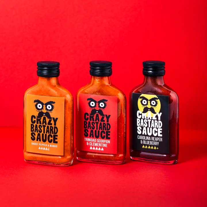 3-Set (Hottest) Hot Sauce Pack for wholesale by CBS Foods GmbH (Crazy Bastard Sauce)