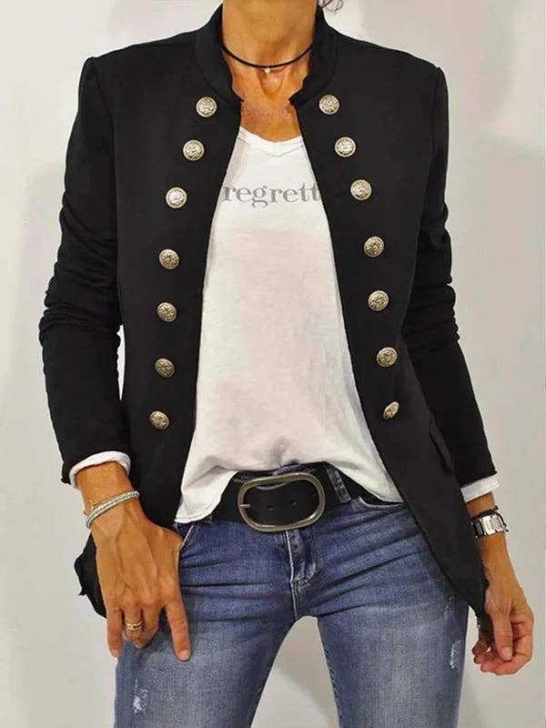 Sheer Trend - Wholesale Jacket - Women's - Casual Long Sleeves Buttoned Stand Collar Jackets Outerwear