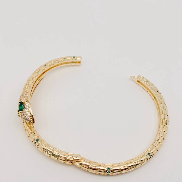 A Snake Inlaid Cubic Zirconia Opening Bangle Bracelet for wholesale on Faire