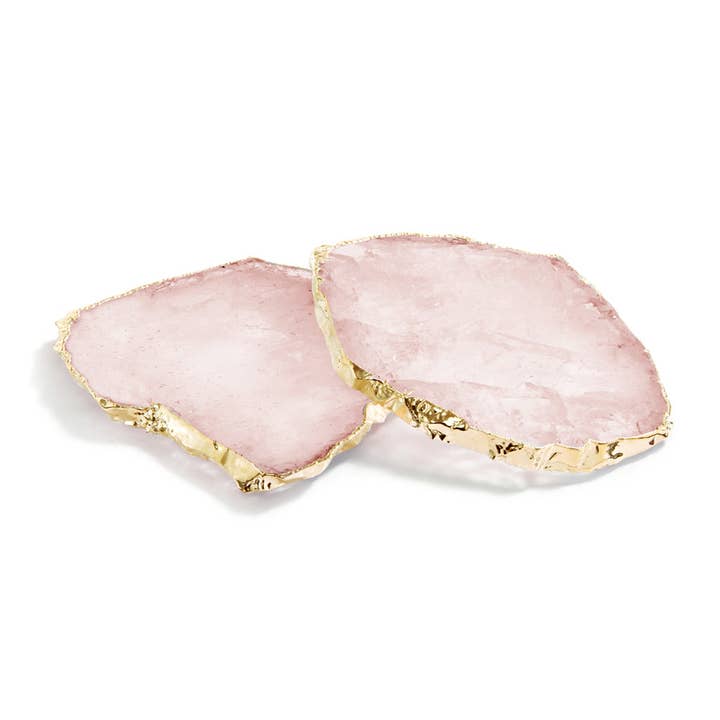 ANNA New York – wholesale Coasters – Kivita Coasters, Rose Quartz & Gold, Kivita Coasters, Crystal and Gold, Set of 2