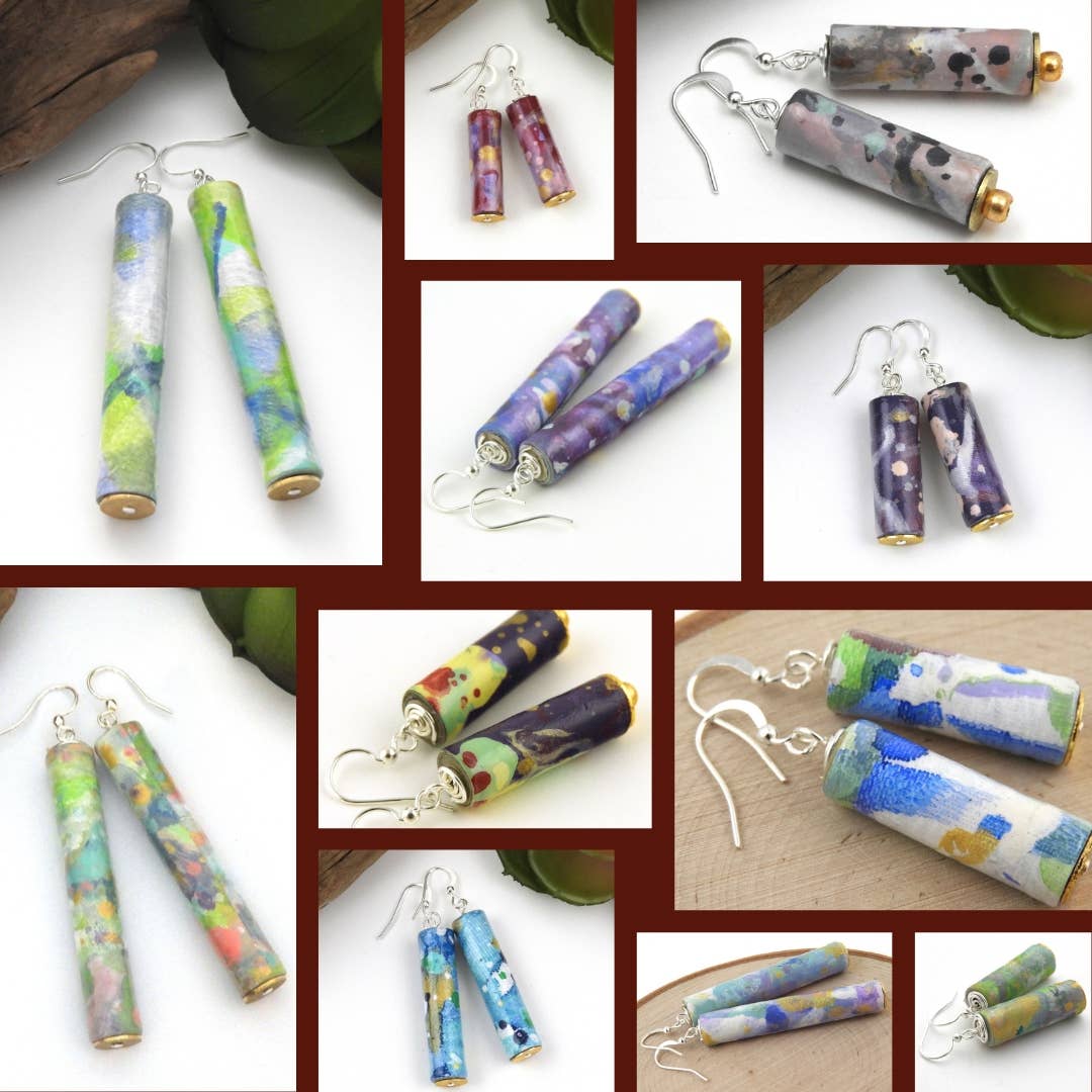 Allison Lake Handmade - Wholesale Dangle Earrings - Abstract Eco-Friendly Painted Paper Bead Earrings | Case Pk2