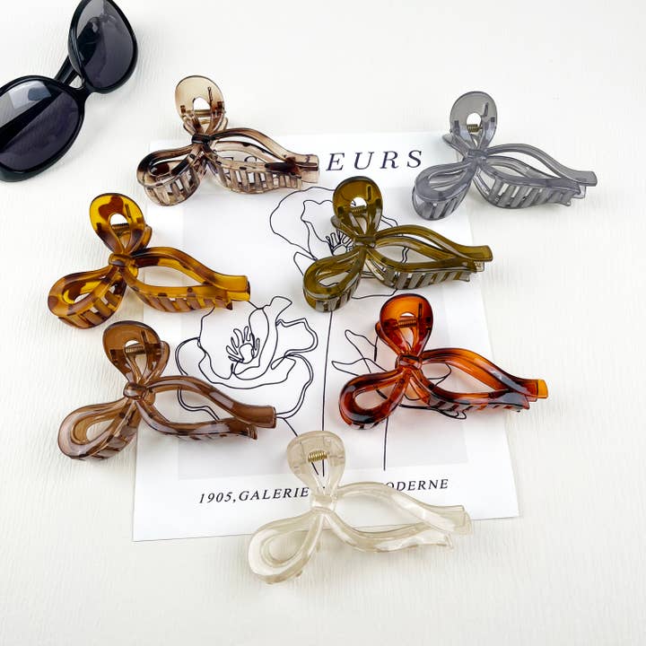 Transparent jelly Bow Large Spring Hair Claw Clips for wholesale by mildstyles