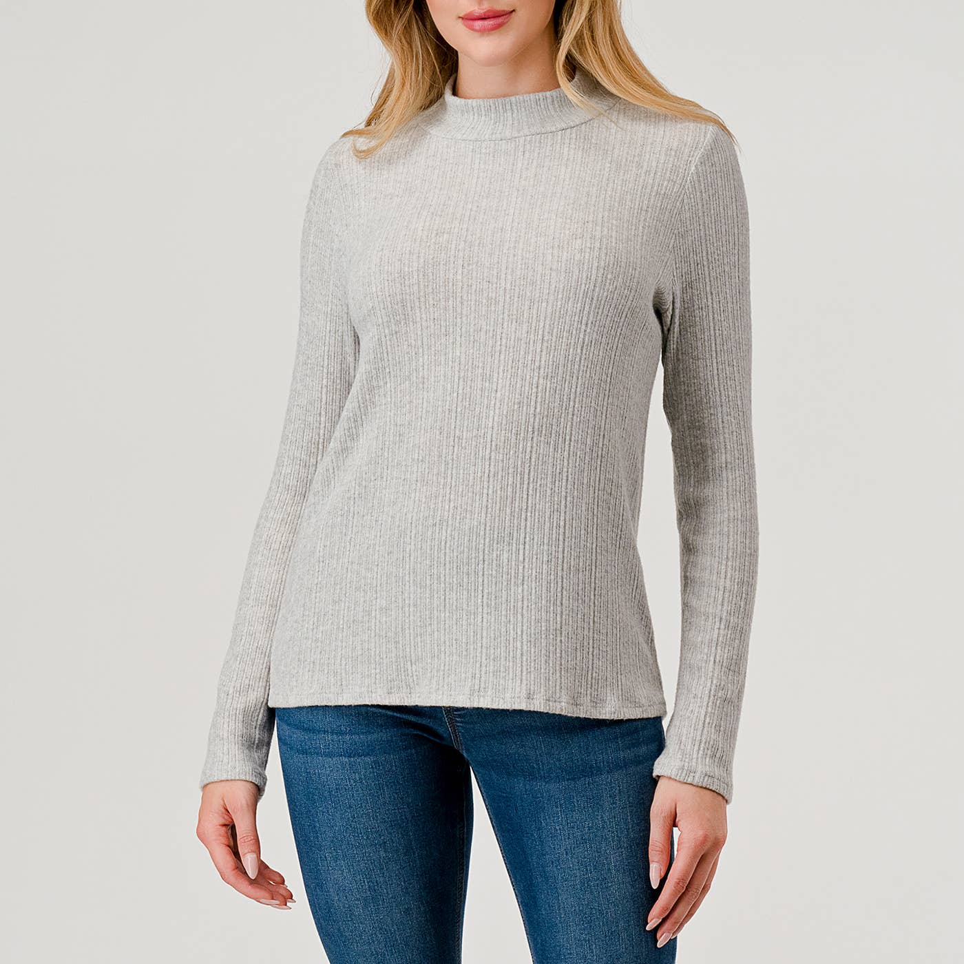 Heimious - Vente Haut en maille – femme - Haut en tricot côtelé brossé à manches longues et col montant, coupe décontractée, T7646