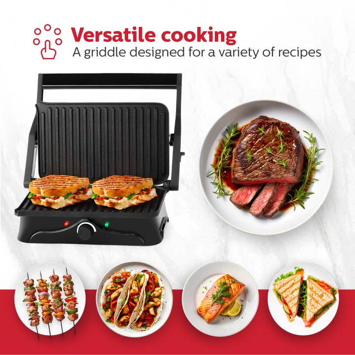 2-SLICE STAINLESS STEEL PANINI PRESS + 180° OPEN FLAT GRILL for wholesale on Faire7