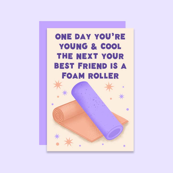 Foam Roller Funny Birthday Card | Sporty Card | Young & Cool for wholesale by Tikkled Pink