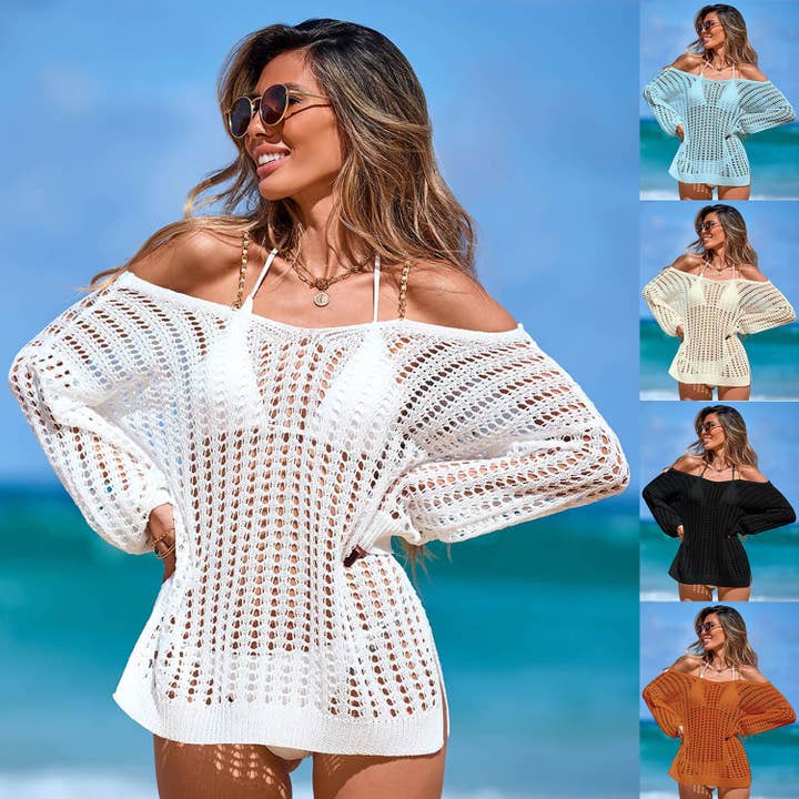 Robe de plage en crochet à col V, légère et ajourée pour bikini pour la vente par Auraquise