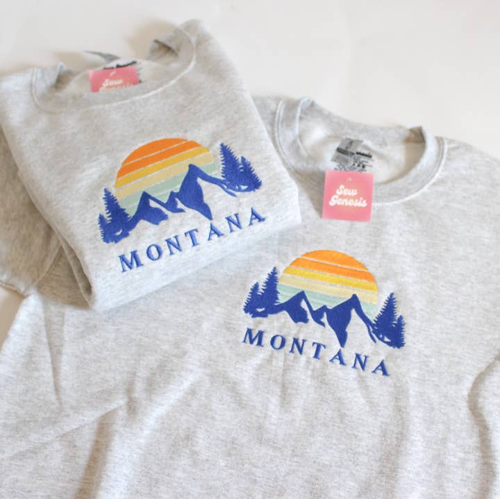 SewGenesis - Vente Sweat-shirt – femme - Col ras-du-cou brodé Montana Sunset0