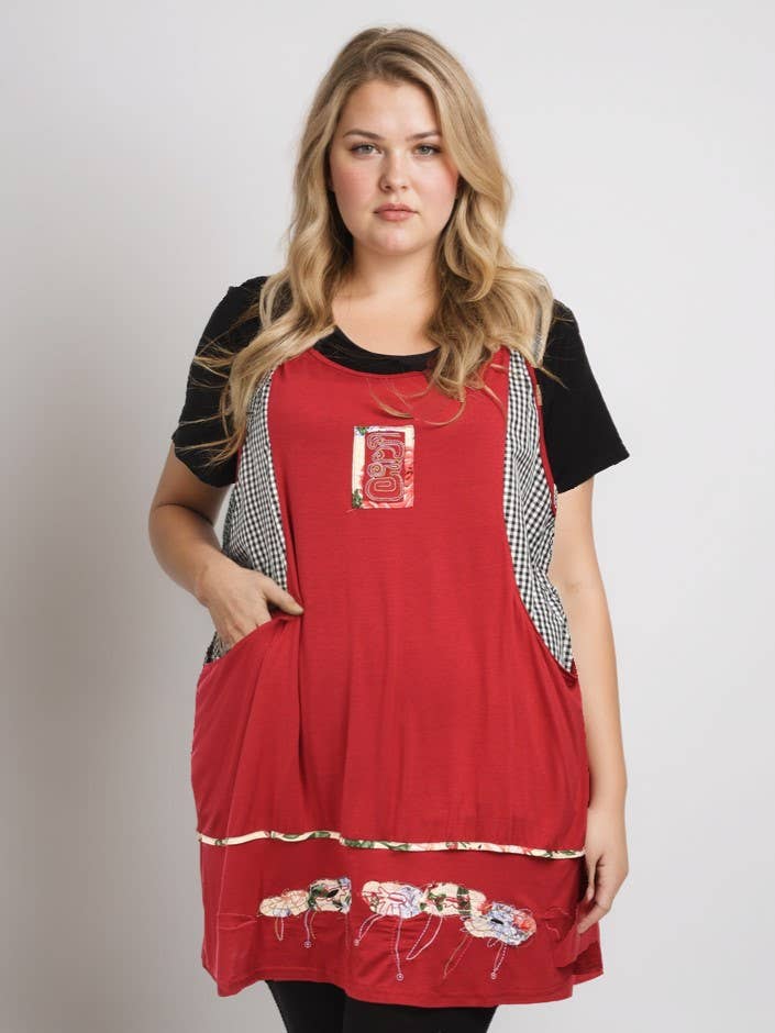 Top with embroidery + plus size turtleneck (A592/RED) for wholesale by Pomme Rouge Paris
