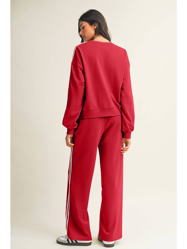 Little Daisy Closet - Wholesale Top & Pant Set (NOT Loungewear) - Women's - LDC Striped Crewneck Pullover Sweatpants 2pcs Outfit1