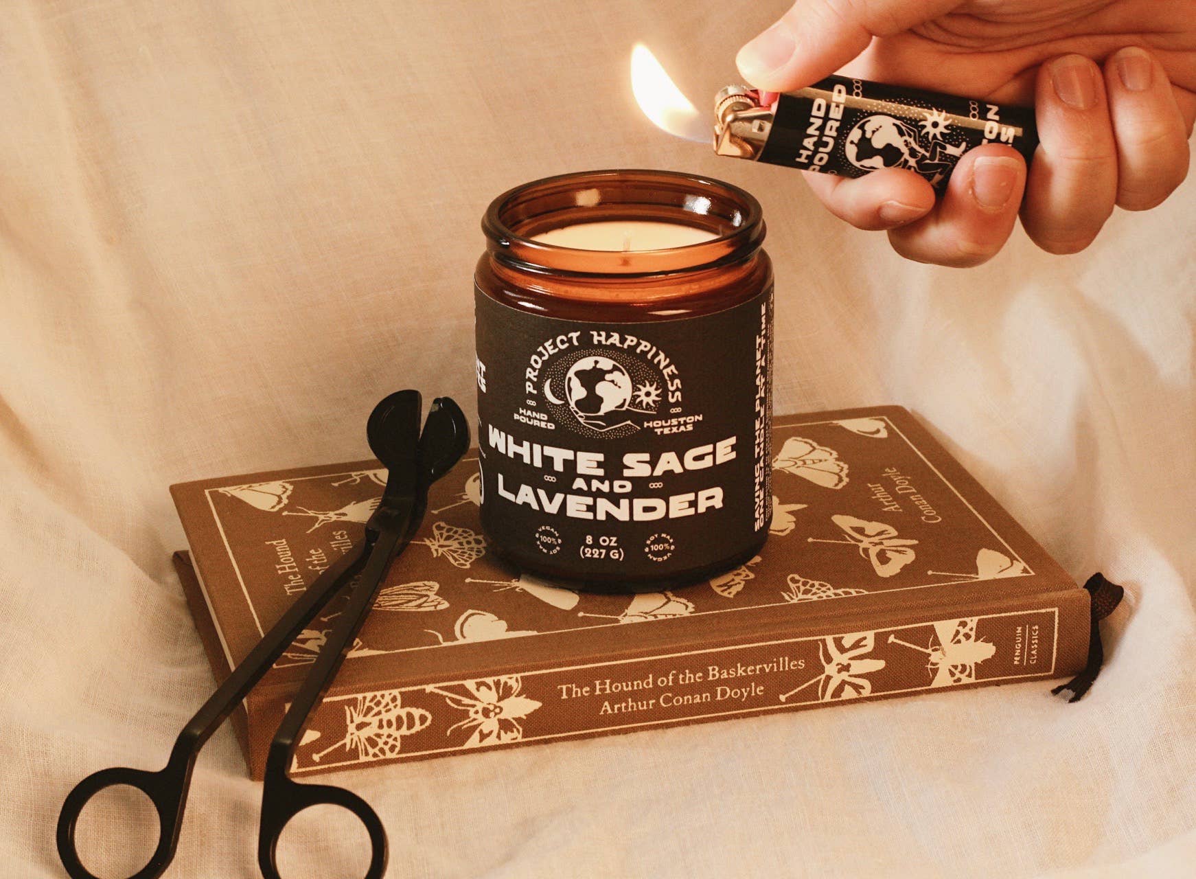 Project Happiness Candle Co. - Wholesale Jar/Filled Candle - White Sage and Lavender Soy Candle - 8oz8