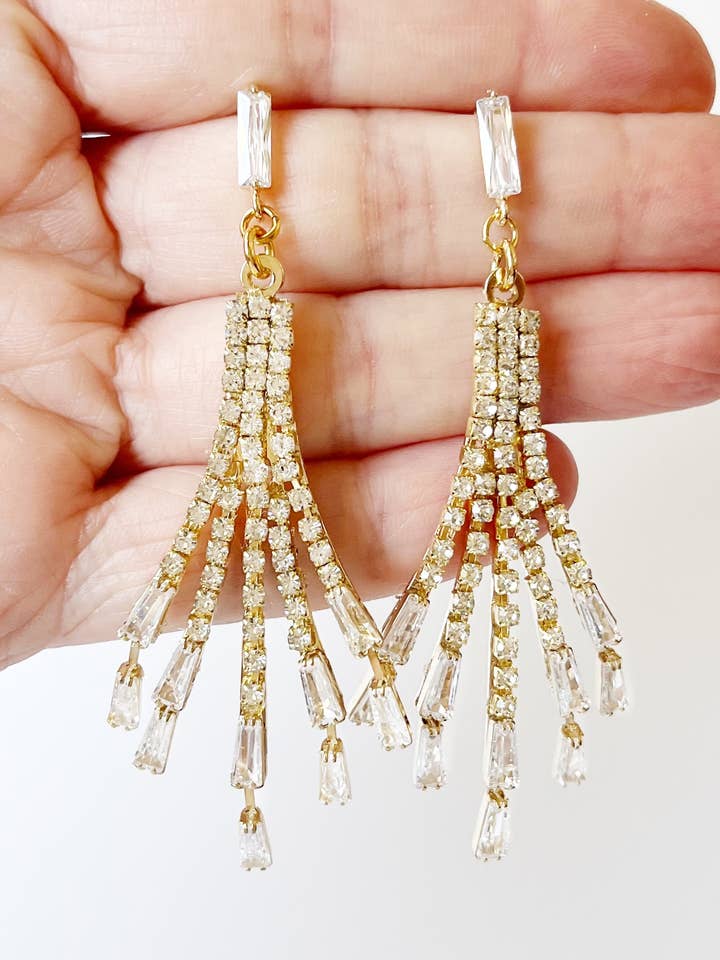 Long Art Deco Earrings, Statement Gold Earrings for wholesale by lynnique