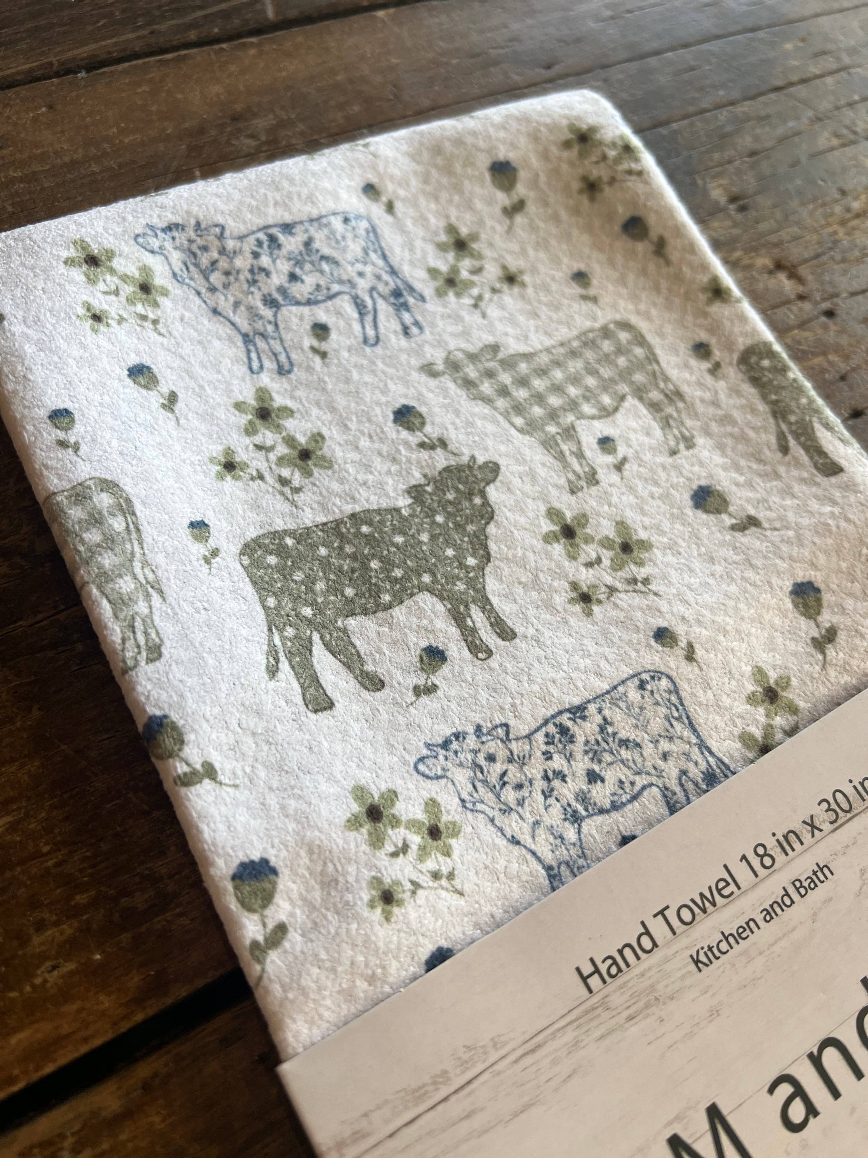 ROOM and PORCH - Wholesale Tea Towel - Farmhouse Cows Hand/Tea Towel - Recycled Microfiber 2 sided 1