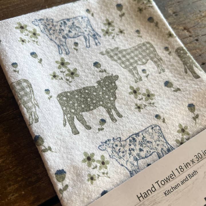 ROOM and PORCH - Wholesale Tea Towel - Farmhouse Cows Hand/Tea Towel - Recycled Microfiber 2 sided 1
