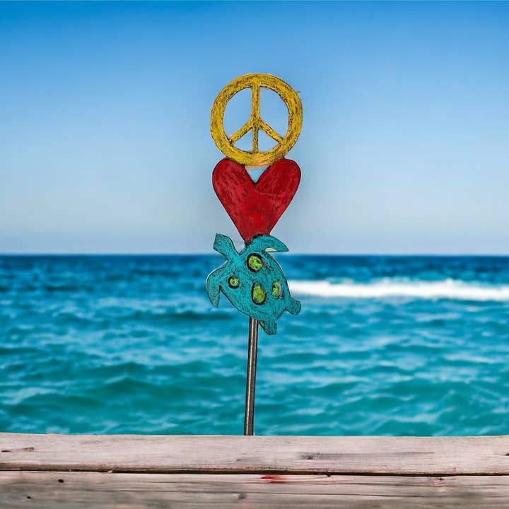 Whimsies - Venta al por mayor Postes de jardín/césped - Estaca de planta de tortuga marina signo paz náutico hippie playa regalo
