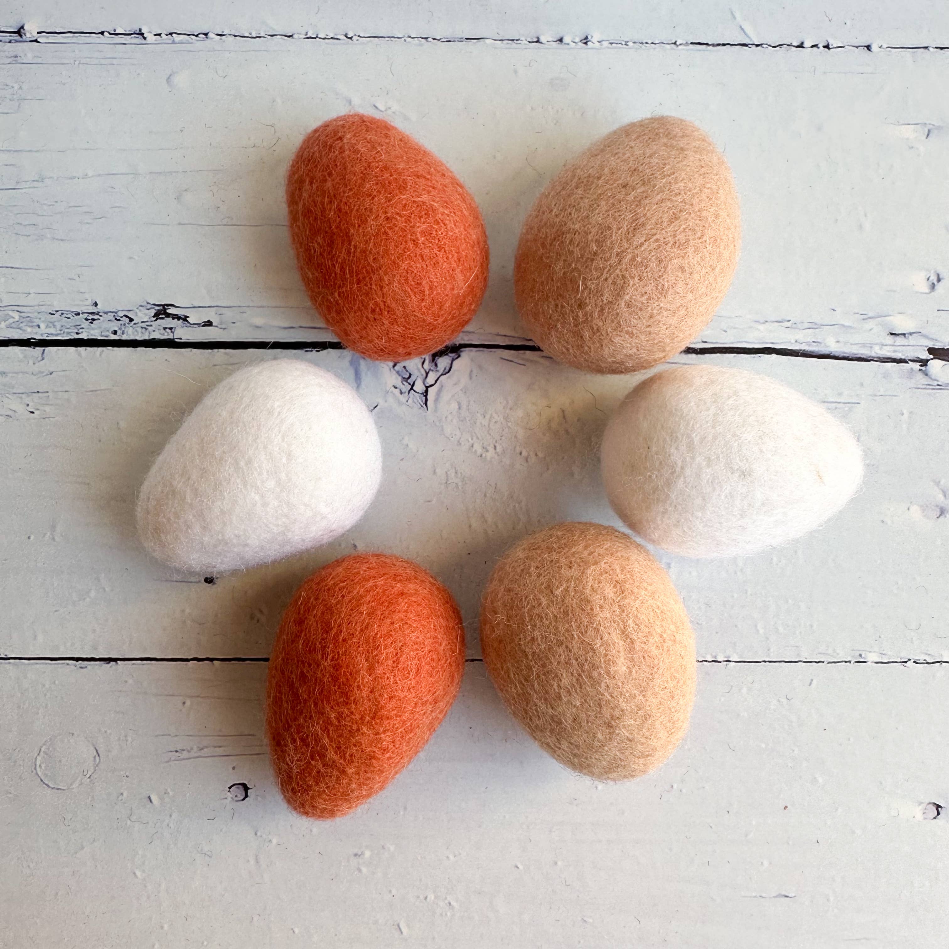 Sewing Seeds Play - Wholesale Decorative Tabletop Object - Six Boho Brown/White Felt Eggs - 6cm *New Larger Size0