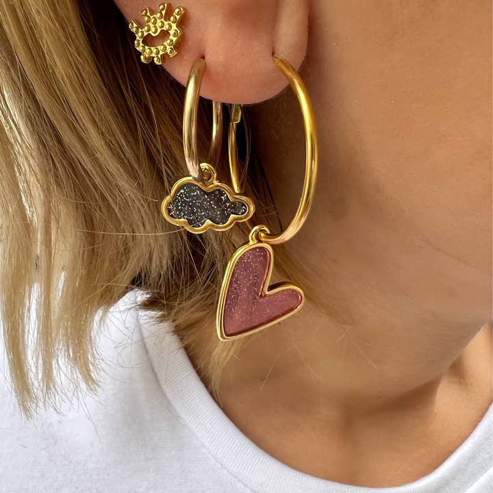 Christina Christi - Wholesale Dangle Earrings - Gold Hoop Earrings Heart, Small Hoops, Heart Earrings