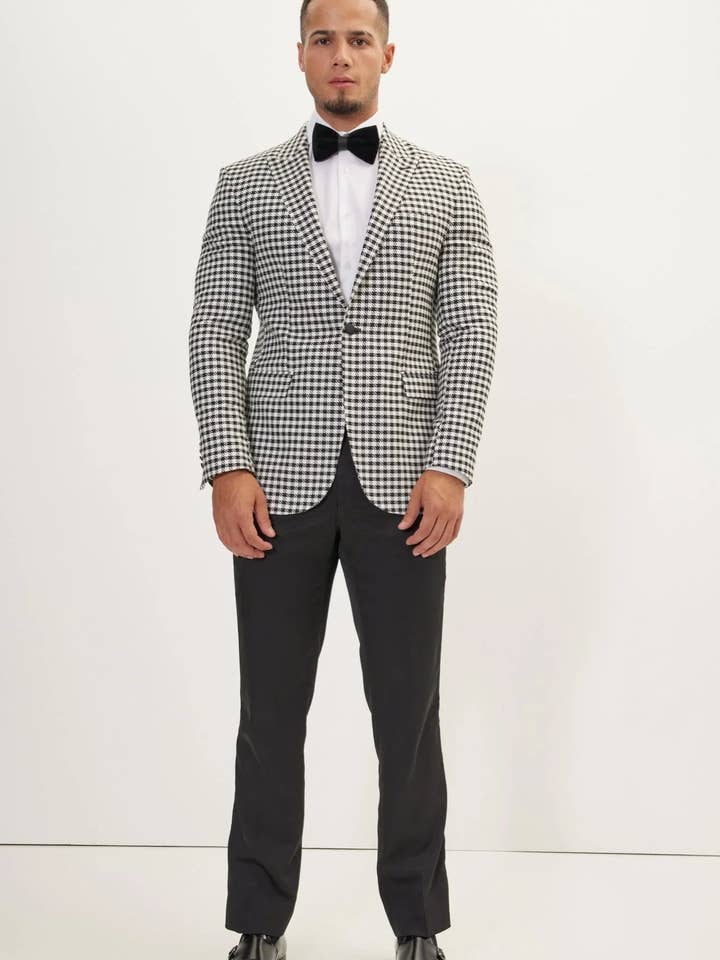 Men's Houndstooth Weaving Peak Lapel Suit With Black Pants for wholesale by Ron Tomson