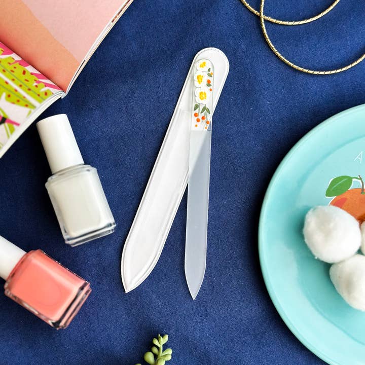 Blue Lemon Art - Wholesale Nail File - Hand Painted Glass Nail File - White Peony1