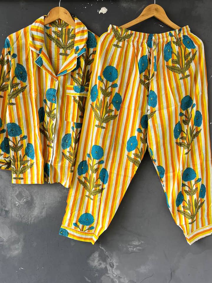 bhavnas boutique - Wholesale Sleepwear Set - Women's - Pure Cotton PJ Set Indian Floral Night Wear Pants Shirt Sets