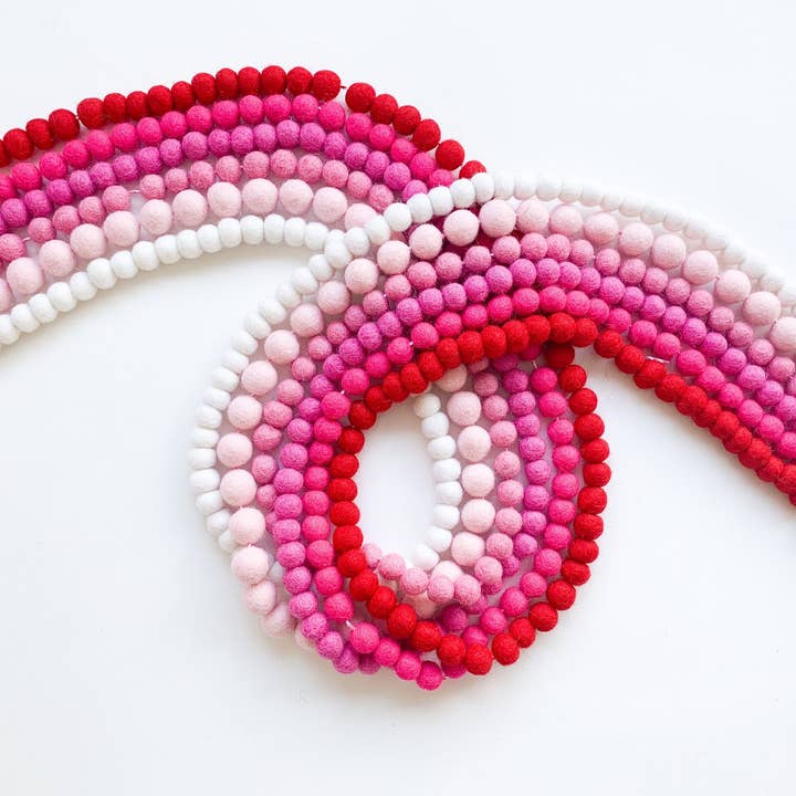 Traditional Valentine's Mini Felt Ball Garland - 6 Color Options for wholesale by Pearl & Jane