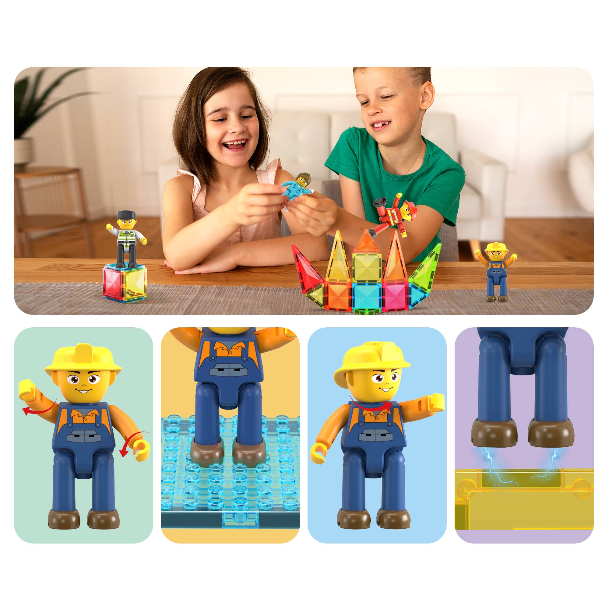 PicassoTiles - Wholesale Toy Set - Kids - PicassoTiles 4pc City Builder Magnetic Action Figures6