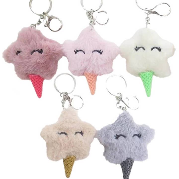 ASSORTED Star Ice Cream Fuzzy Faux Fur Pom Pom Key Chain for wholesale on Faire
