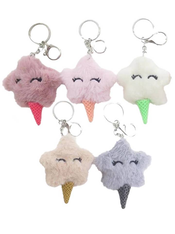 Llavero con pompones de piel sintética borrosa Star Ice Cream para venta al por mayor de Cap Zone