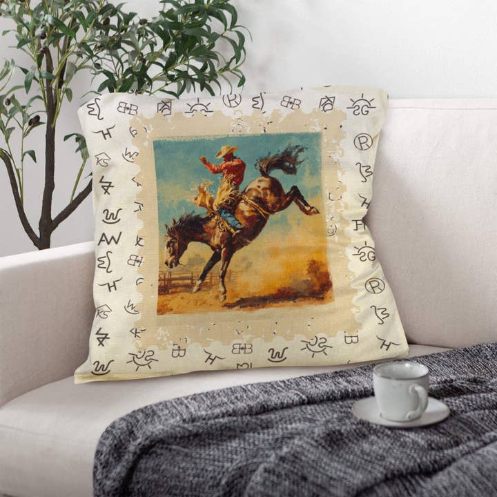 Baha Ranch Vintage Rodeo Stamp Throw Pillow Made in America for wholesale by BAHA RANCH WESTERN WEAR